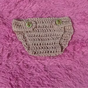 HANDCRAFTED, HAND CROCHETED DIAPER COVER, PINK WITH FLORAL WOODEN BUTTONS, 3M-6M